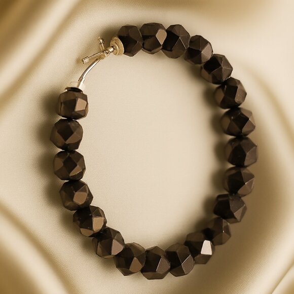 Faceted Gemstone Beaded Hoop Earrings – Gold Toggle Clasp Handmade Jewelry 2.75" - Picture 1 of 10